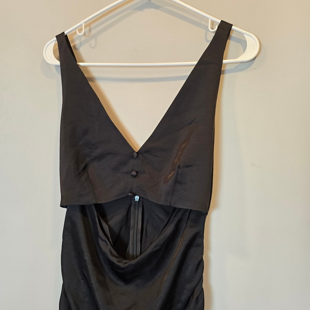 Zara Dress Cut Out Satin Effect Mini Womens Extra Small Black - Picture 3 of 10